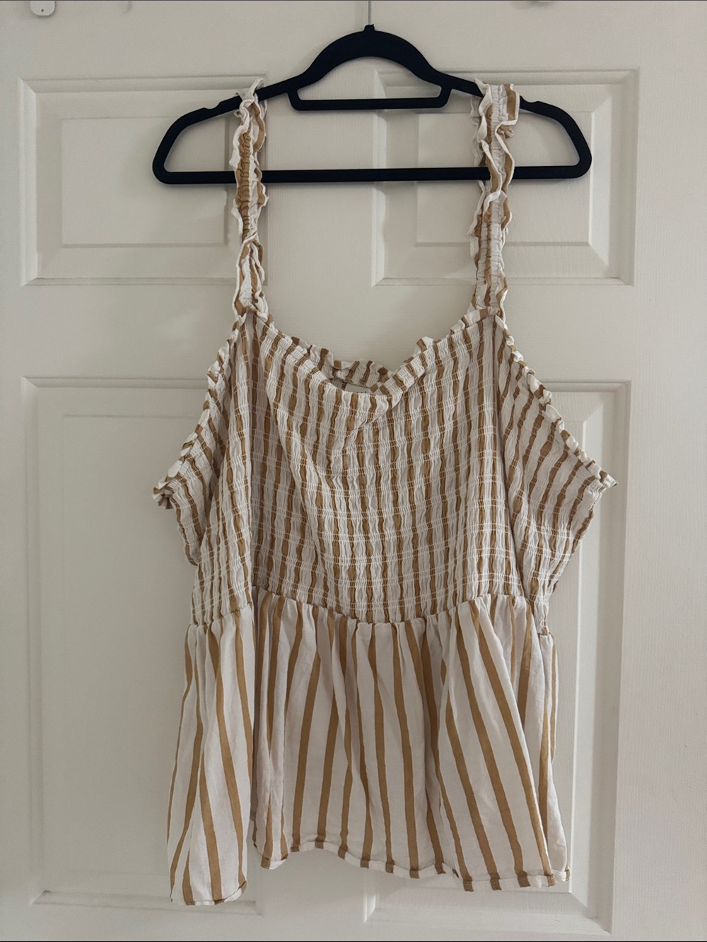 Ava & Viv Cream and Tan Striped Ruffle Strap Tank
